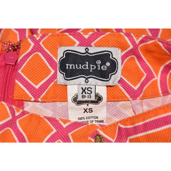 MUD‎ PIE $59 Star Fish Lattice Print Hi-Rise Shorts Scallop Hem Pink Orange XS - Picture 4 of 4